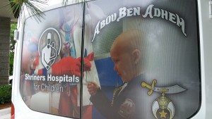 The back of the Shriners Hospital Dads' new van.