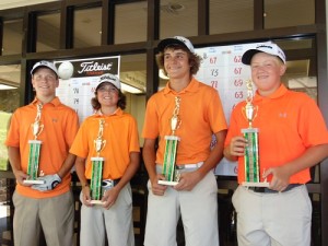 The Meek Chiropractic team of Preston Richardson, Lucas Ogden, Clayton Kiser and Dawson Meek -- with pro Kevin Kring -- won the B Division of the Betty and Bobby Allison's Junior Pro-Am on Thursday.
